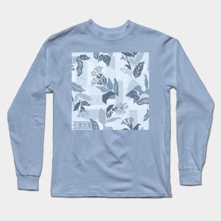 Blue Solid Shapes and Flowers Long Sleeve T-Shirt